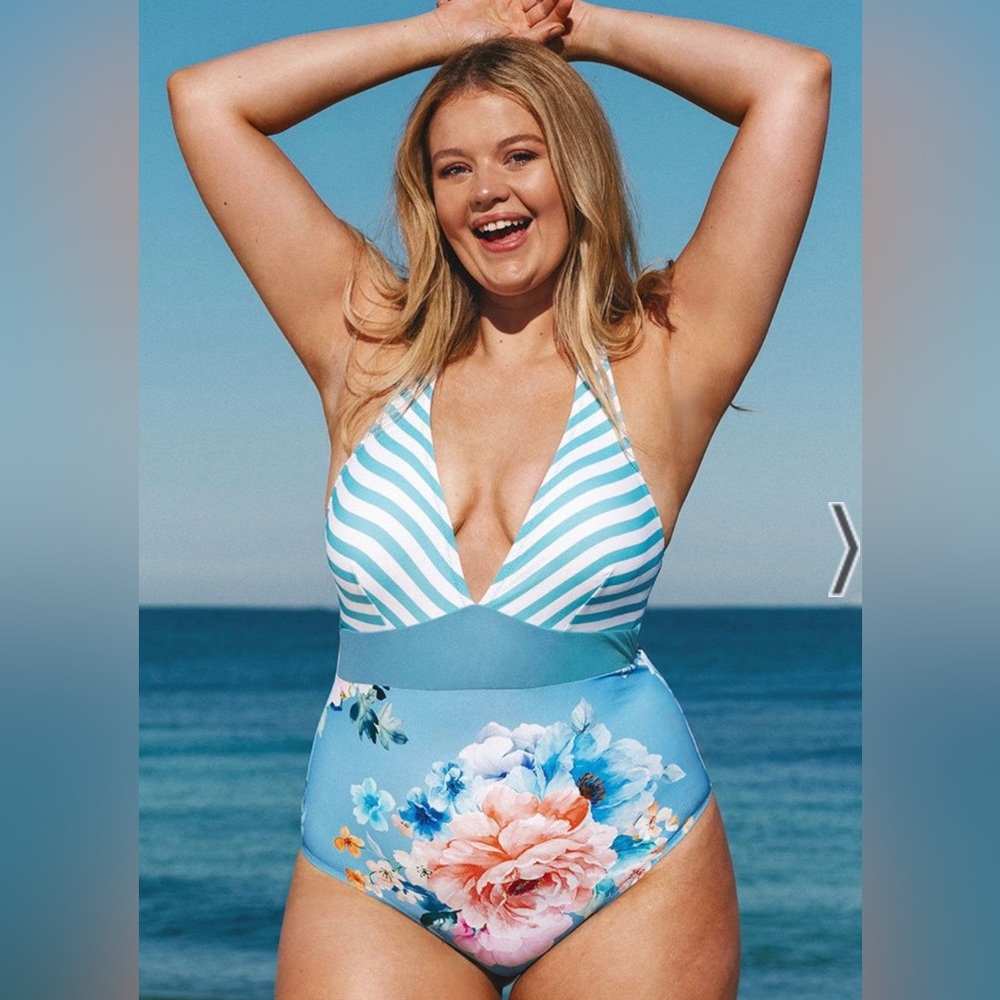 CUPSHE floral blue once piece bathing suit